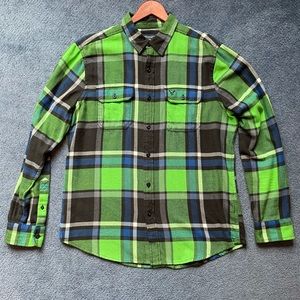 Green & Blue American Eagle Flannel Button-Up